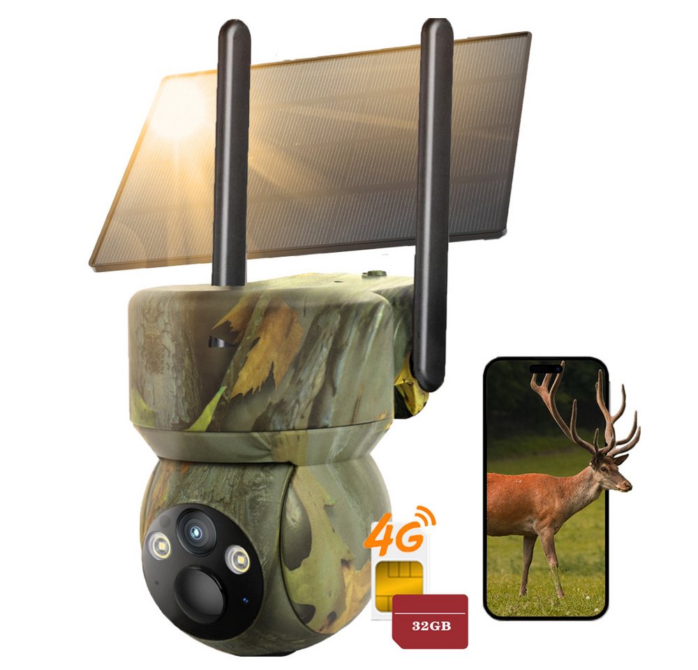 TWUFY Wildkamera 4G LTE Wildkamera Solar 2K Live Übertragung Wildkamera (Perfekt für Bereiche außerhalb der Wifi-Reichweite oder abgelegene Orte: Bauernhöfe, Baustellen, Einfahrten, Docks, Weiden, Ställe, Lagerhäuser, Wohnmobile., mit Handyübertragung App 336° Schwenk 90° Neigung Wildtierkamera, 1-tlg., Kein WLAN mit Nachtsicht Bewegungsmelder IP65 Wasserdicht, mit Farbnachtsicht PIR-Erkennung 2-Weg-Audio Jagdkamera) Bild 2