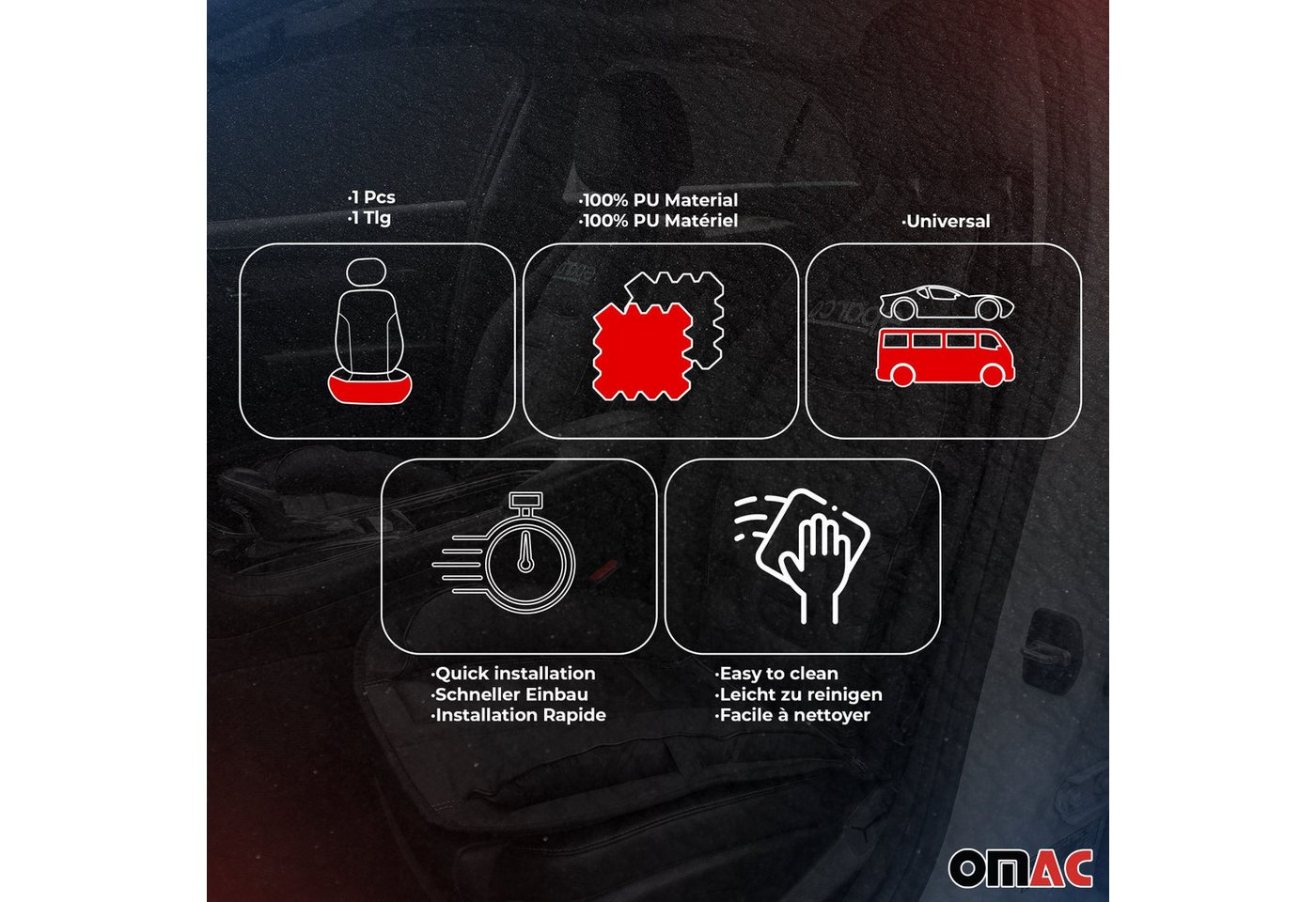OMAC Autositzbezug SPARCO Sitzkissen Sitzauflage Universal Auto Sitzschutz Schwarz Blau, Atmungsaktiv, sportliches Aussehen, ergonomisch Bild 4