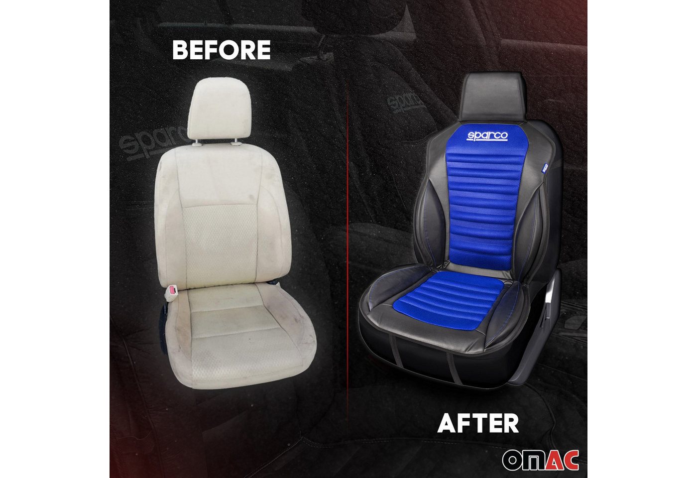 OMAC Autositzbezug SPARCO Sitzkissen Sitzauflage Universal Auto Sitzschutz Schwarz Blau, Atmungsaktiv, sportliches Aussehen, ergonomisch Bild 5
