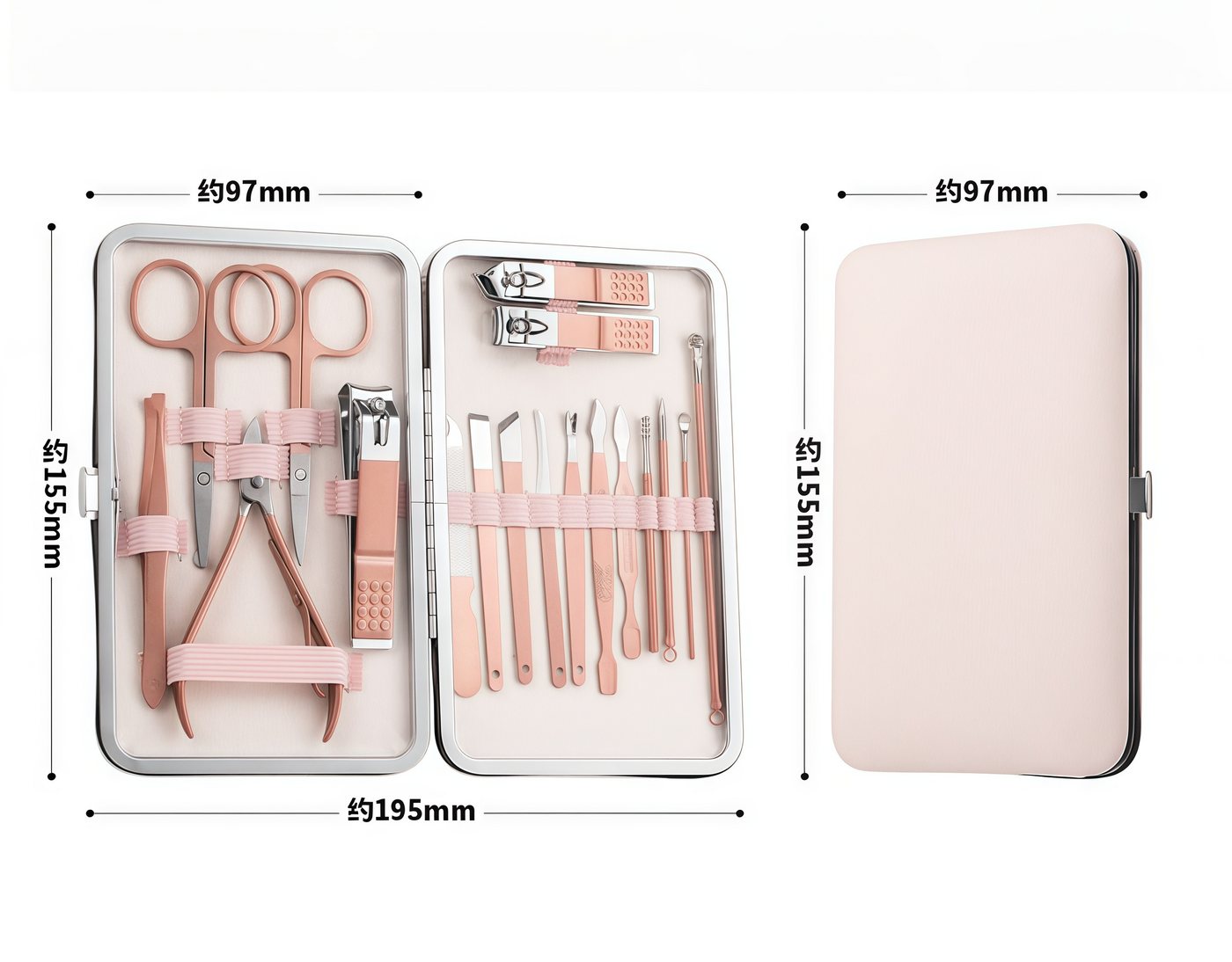 FOUORTUNATE-BEE Maniküre-Pediküre-Set 18-teiliges Pediküre-Set aus Edelstahl für Damen, Reisegeeignet, Professionelles Nagel- und Fußpflege-Set für Zuhause und Reisen