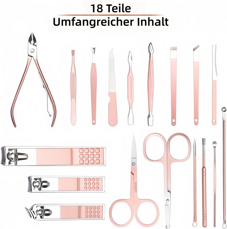 FOUORTUNATE-BEE Maniküre-Pediküre-Set 18-teiliges Pediküre-Set aus Edelstahl für Damen, Reisegeeignet, Professionelles Nagel- und Fußpflege-Set für Zuhause und Reisen Bild 2