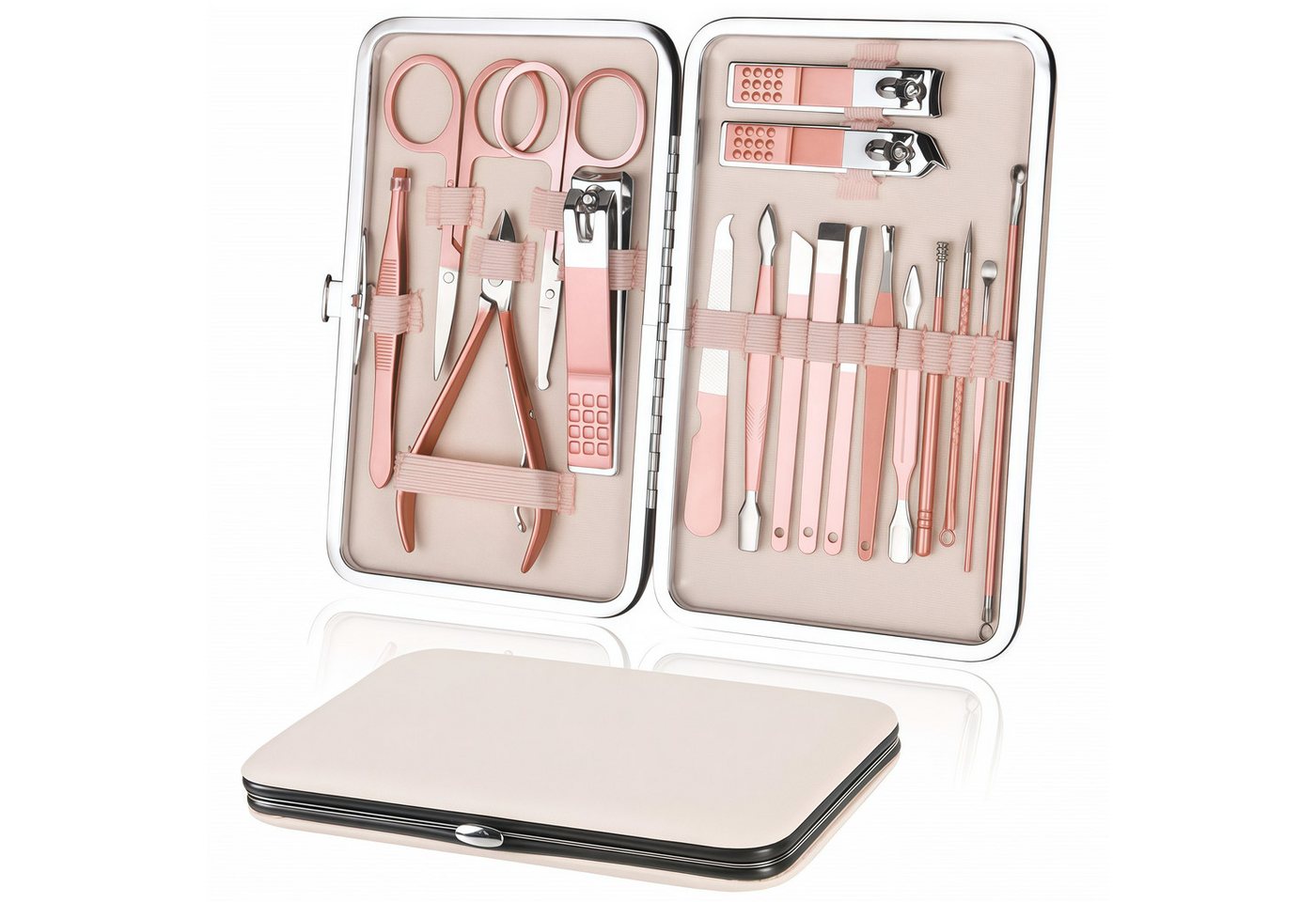FOUORTUNATE-BEE Maniküre-Pediküre-Set 18-teiliges Pediküre-Set aus Edelstahl für Damen, Reisegeeignet, Professionelles Nagel- und Fußpflege-Set für Zuhause und Reisen Bild 3