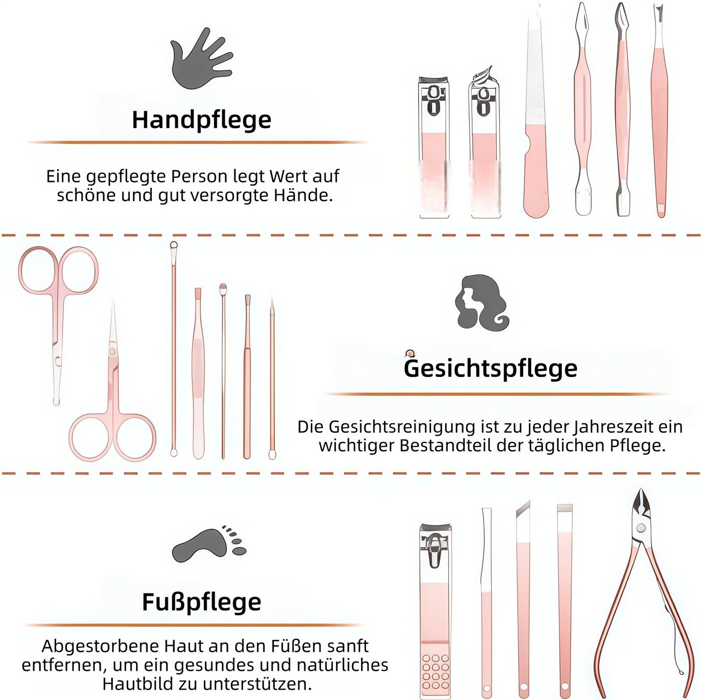 FOUORTUNATE-BEE Maniküre-Pediküre-Set 18-teiliges Pediküre-Set aus Edelstahl für Damen, Reisegeeignet, Professionelles Nagel- und Fußpflege-Set für Zuhause und Reisen Bild 5