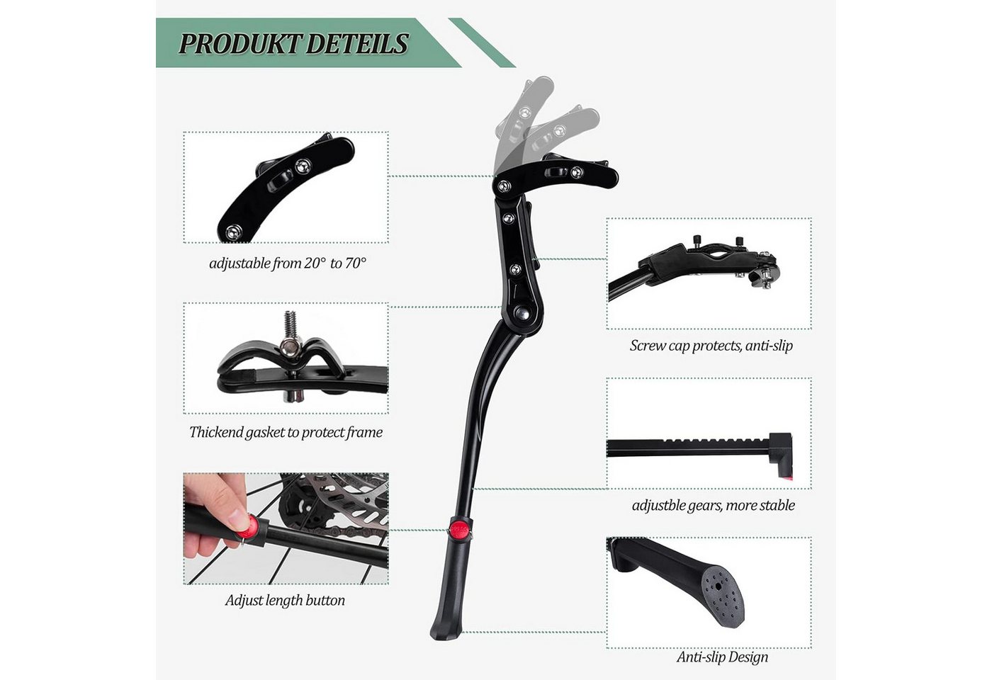 ROCKBROS Fahrradständer Seitenständer Verstellbar für 24 bis 29 Zoll Mountainbikes (1-St), aus Aluminiumlegierung rutschfest