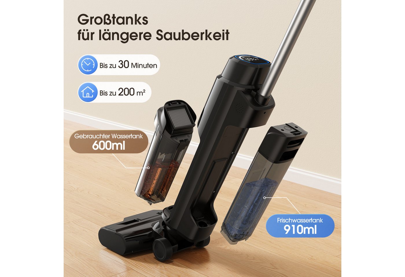 lubluelu Nass-Trocken-Akkusauger BVC-T8A Akku Nass Trockensauger 18.000 Pa Saugleistung Selbstreinigung, 190 W, beutellos, Kantenreinigung Bild 2