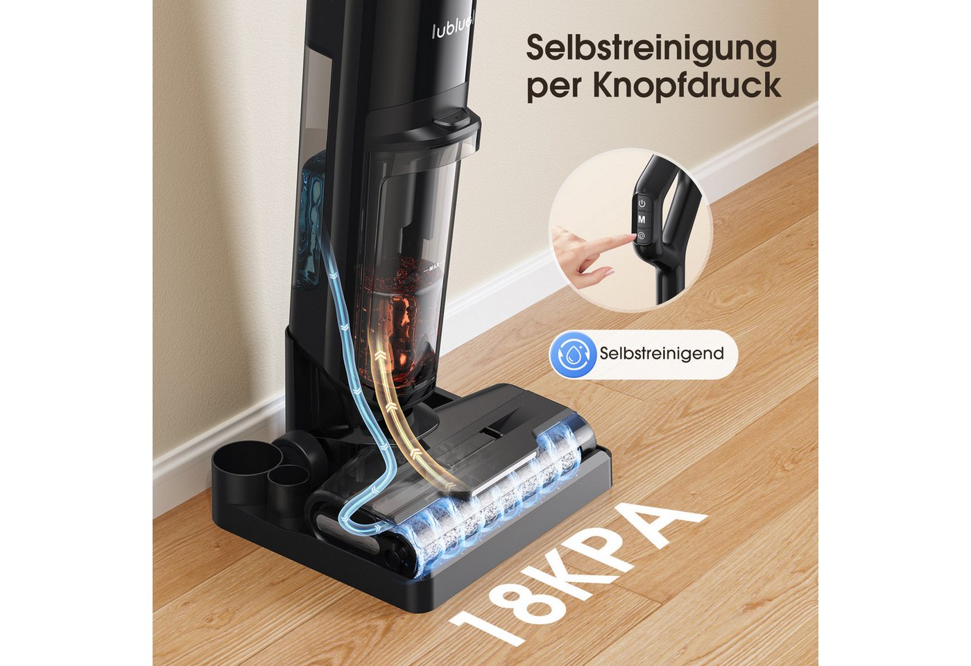 lubluelu Nass-Trocken-Akkusauger BVC-T8A Akku Nass Trockensauger 18.000 Pa Saugleistung Selbstreinigung, 190 W, beutellos, Kantenreinigung Bild 3