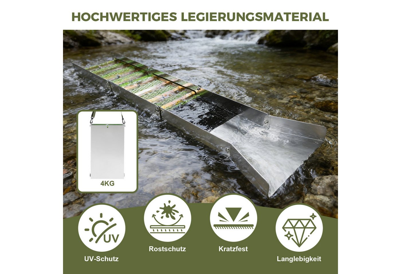 JOYOLEDER Metalldetektor Komplettes Goldwaschset, Tragbar Gold Waschanlage, Aluminiumlegierung, Goldwaschrinne Komplettset,18 Stück mit Faltschleusenkasten