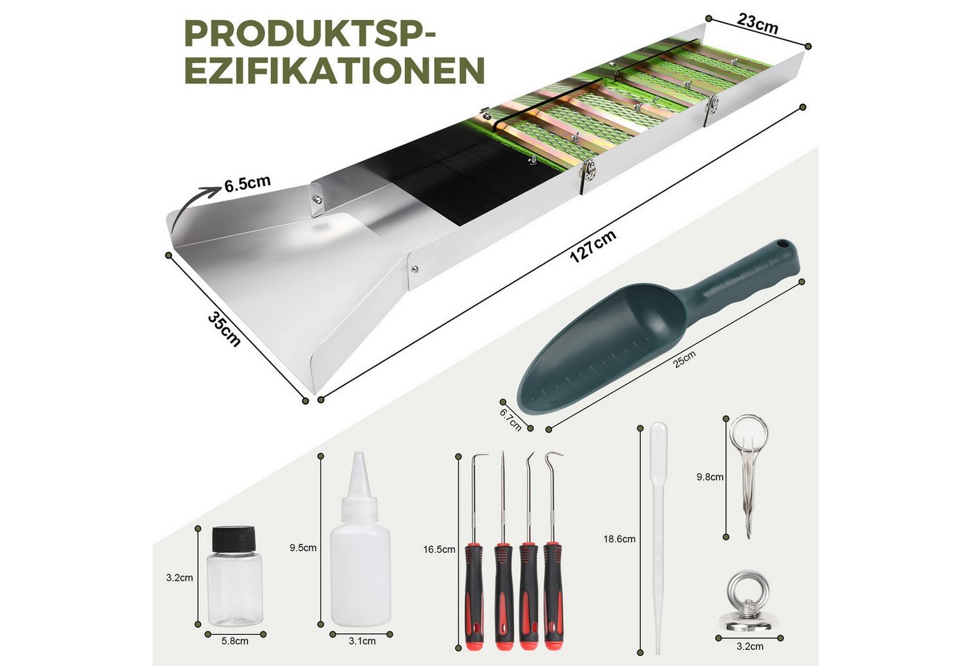 JOYOLEDER Metalldetektor Komplettes Goldwaschset, Tragbar Gold Waschanlage, Aluminiumlegierung, Goldwaschrinne Komplettset,18 Stück mit Faltschleusenkasten Bild 2