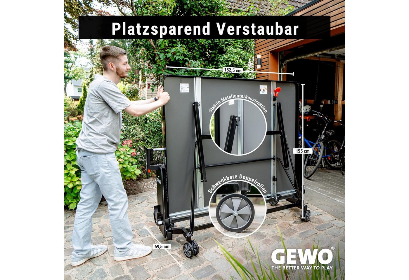 Gewo Tischtennisplatte Outdoor Profi AWR, Tischtennistisch klappbar, grau (1-tlg)