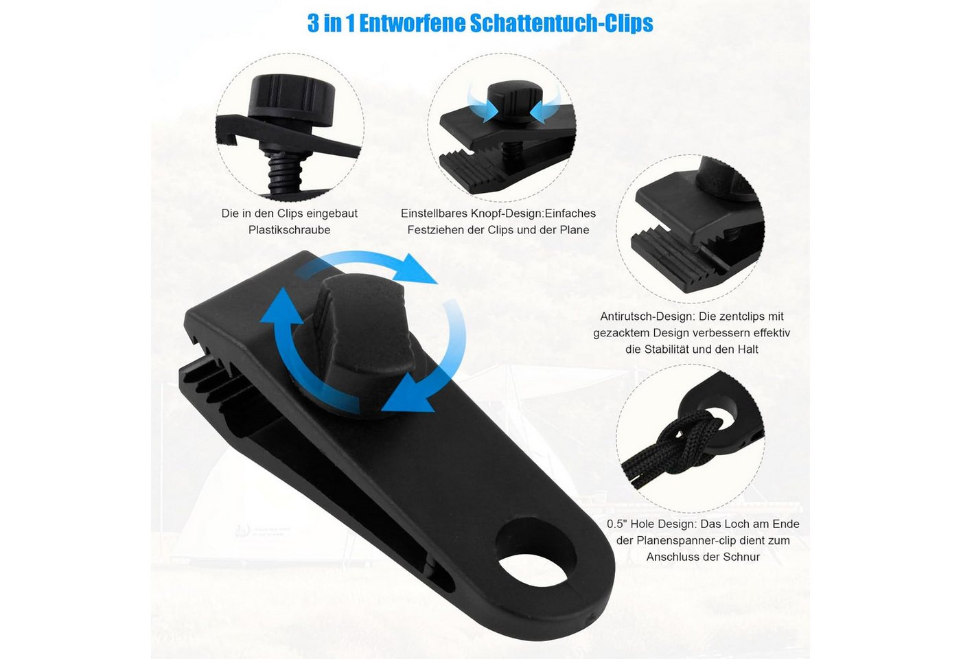 FELIXLEO Spanngurt 10 Stück Planenspanner Tarp Clips aus robustem Kunststoff für Zelte (1-St) Bild 2