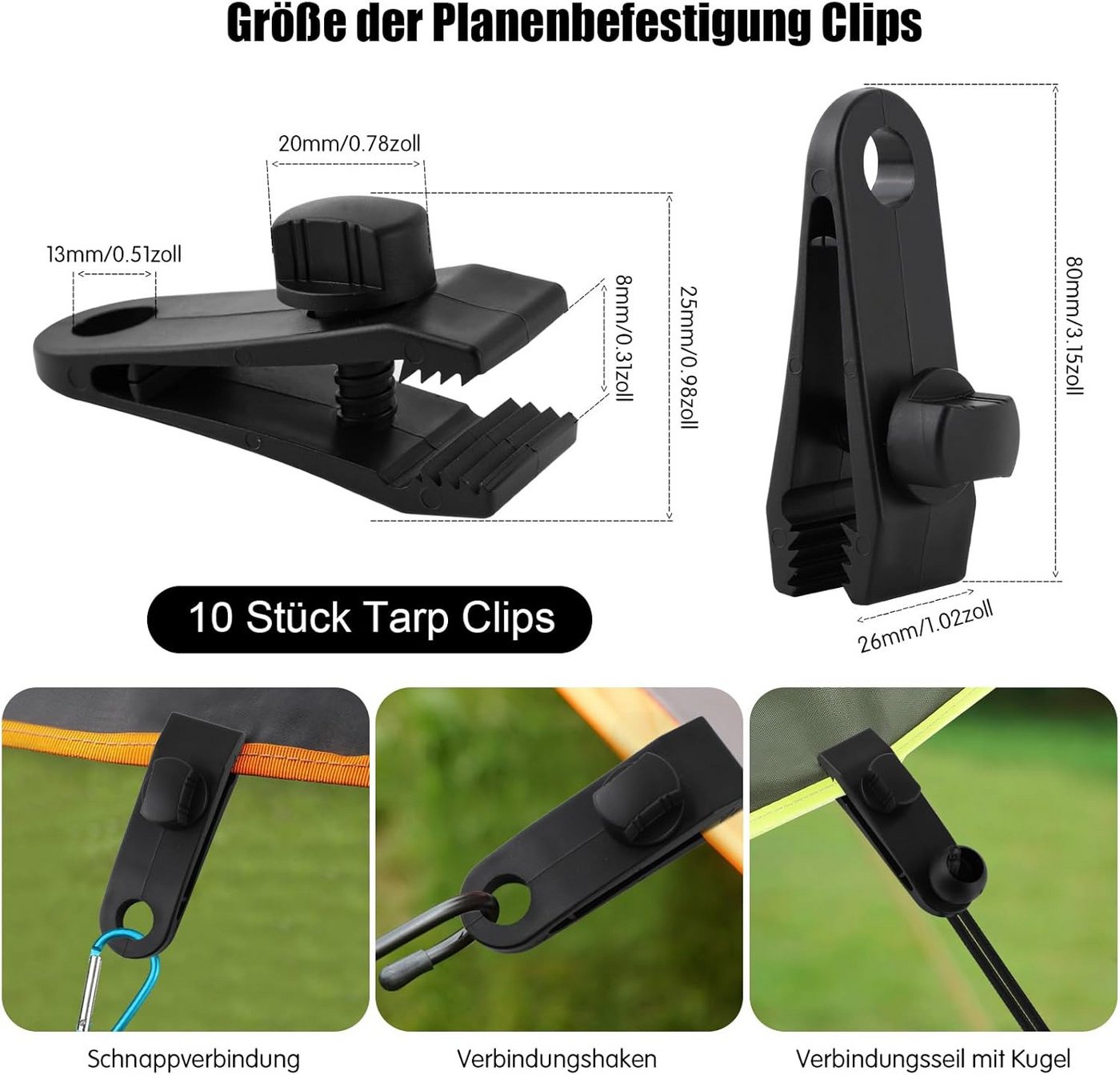FELIXLEO Spanngurt 10 Stück Planenspanner Tarp Clips aus robustem Kunststoff für Zelte (1-St) Bild 4
