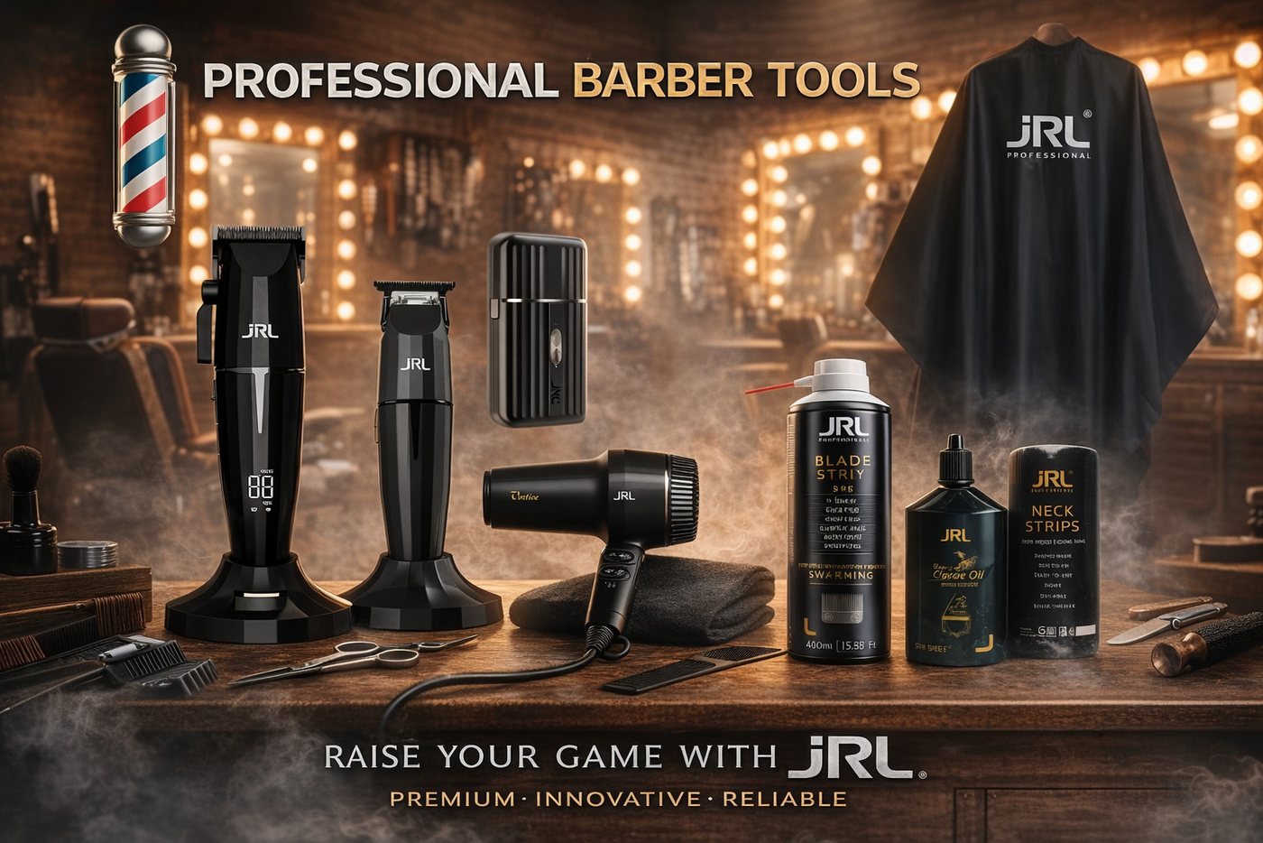 JRL Haarschneider JRL Profi Friseur Set - 1, Komplettset bestehend aus Clipper, Trimmer, Shaver, Haartrockner, Profi Barber Komplettset, kabellos & leistungsstark, ultraleicht