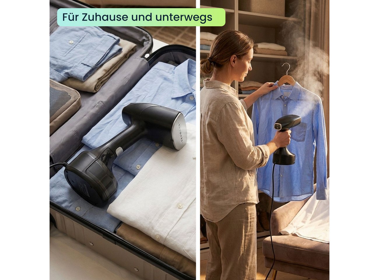 shop'n smile ideoon Dampfglätter Hand Dampfglätter mit 1900W, 300ml Wassertank, 30g/Min Dampf, 1900 W, 3 Stufen, inklusive 2 Aufsätzen & Handschuh, Dampfbürste Bild 2