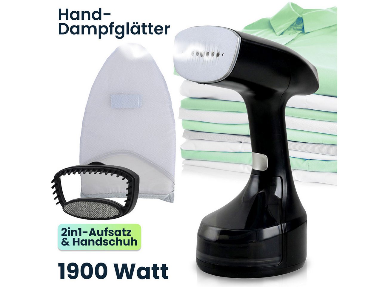 shop'n smile ideoon Dampfglätter Hand Dampfglätter mit 1900W, 300ml Wassertank, 30g/Min Dampf, 1900 W, 3 Stufen, inklusive 2 Aufsätzen & Handschuh, Dampfbürste Bild 3