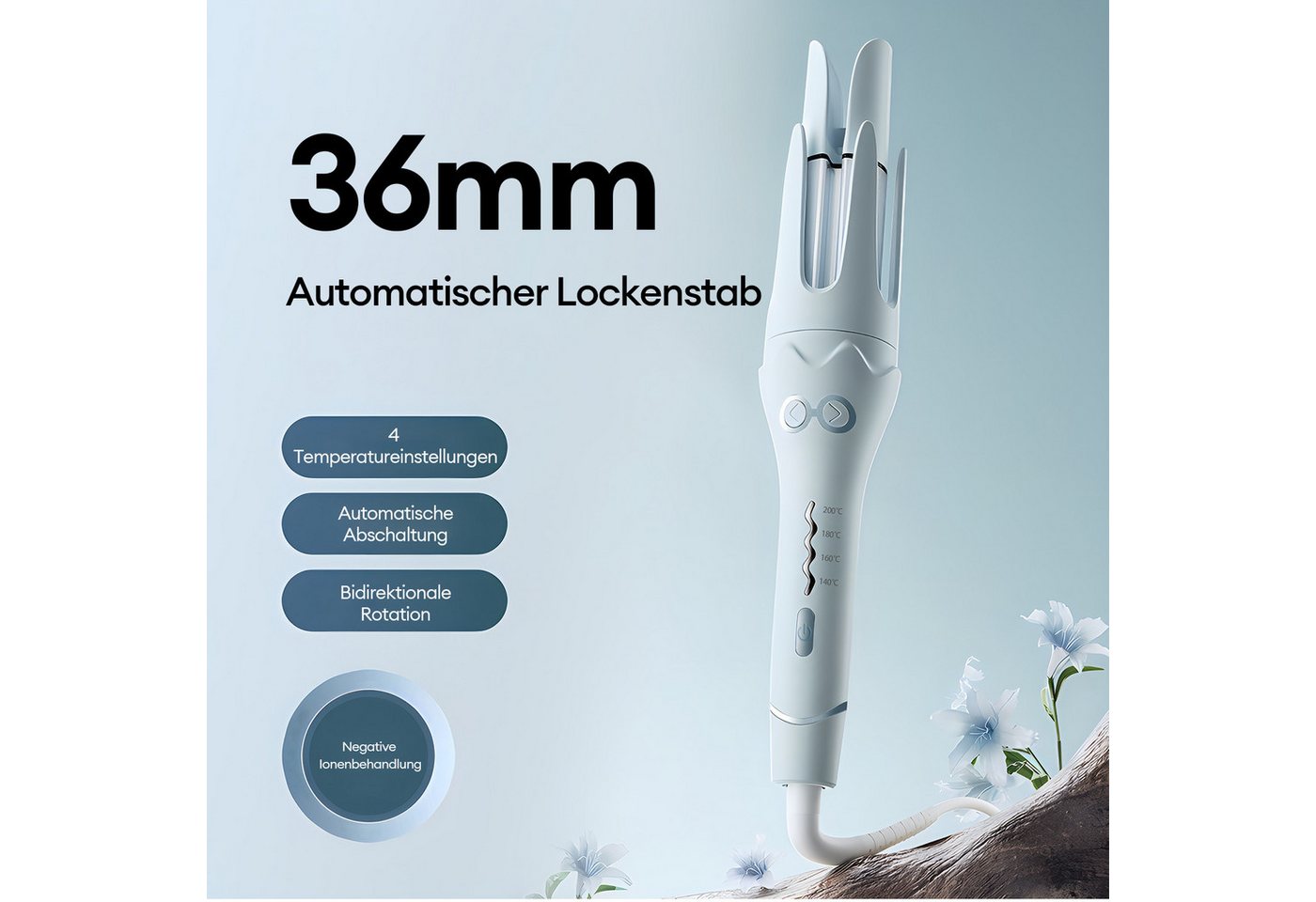 CkeyiN Pro Lockenstab Automatisch,36mm Lockenstab Große Locken,4 Temperatur, Keramik, 30 s Aufheizen,mit Ionen & Anti-Verbrennung Tempera,Bidirektional Bild 2