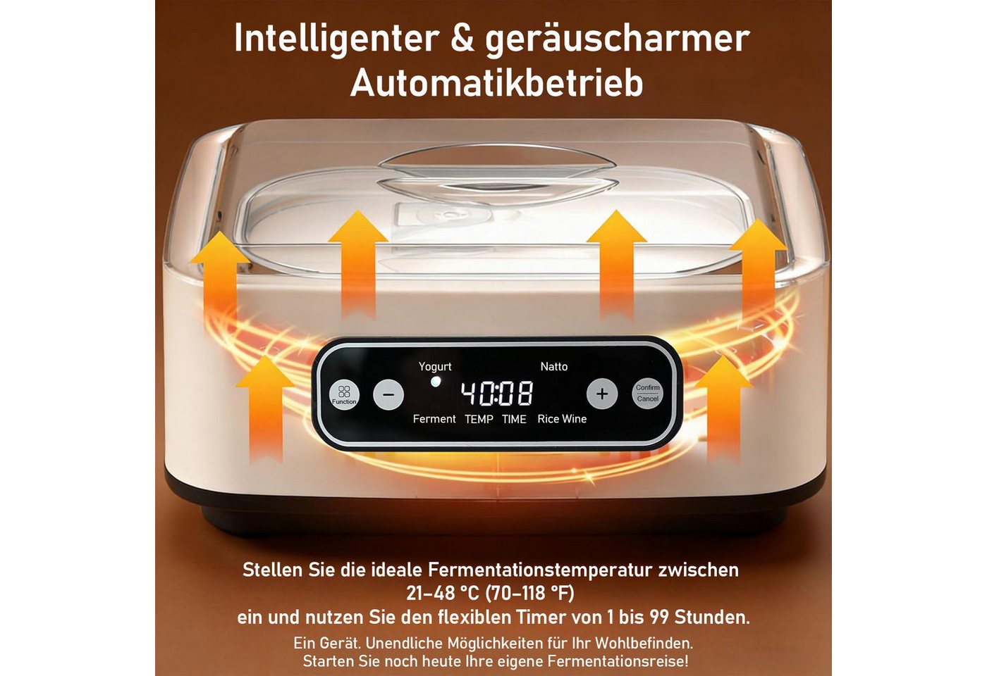 SWGOTA Joghurtbereiter Joghurtbereiter, 1,6 L SUS304-Innenbehälter, Temperatur & Timer, OLED, 9 Borosilikat-Gläser für Fermentation, Joghurt, Natto & Reiswein Bild 4