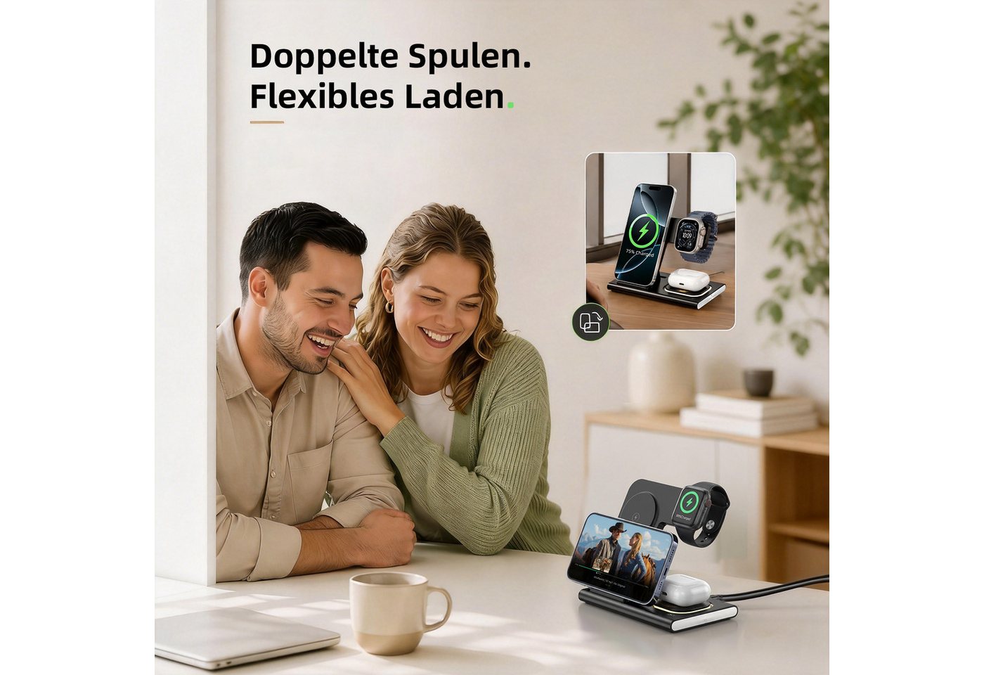 SWGOTA 2026 Ladestation Ladegerät Apple Samsung, 4 in 1 25W Induktive MagSafe Wireless Charger (4 in 1 iPhone Ladestation, 25W Wireless Charger, Qi 2.0 Schnellladung, Schnellladegerät für iPhone 8–17 Serie, Apple Watch, AirPods & Samsung) Bild 2