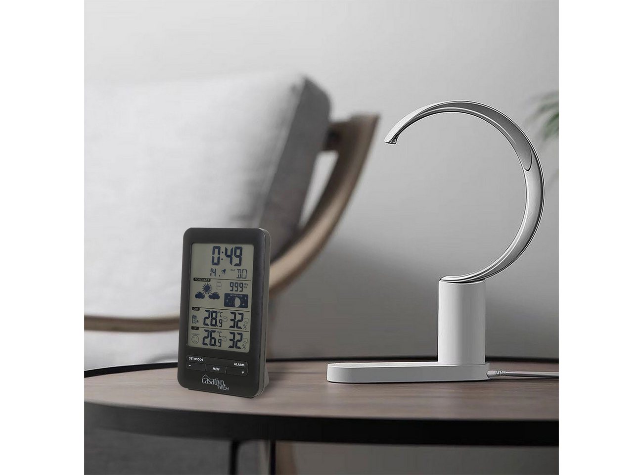 Casativo Digitale Funk-Wetterstation mit Außensensor Display Wettertrend Funkwetterstation (IP44/60m Reichweite/ 3 Kanäle/ Wecker Funkuhr) Bild 5