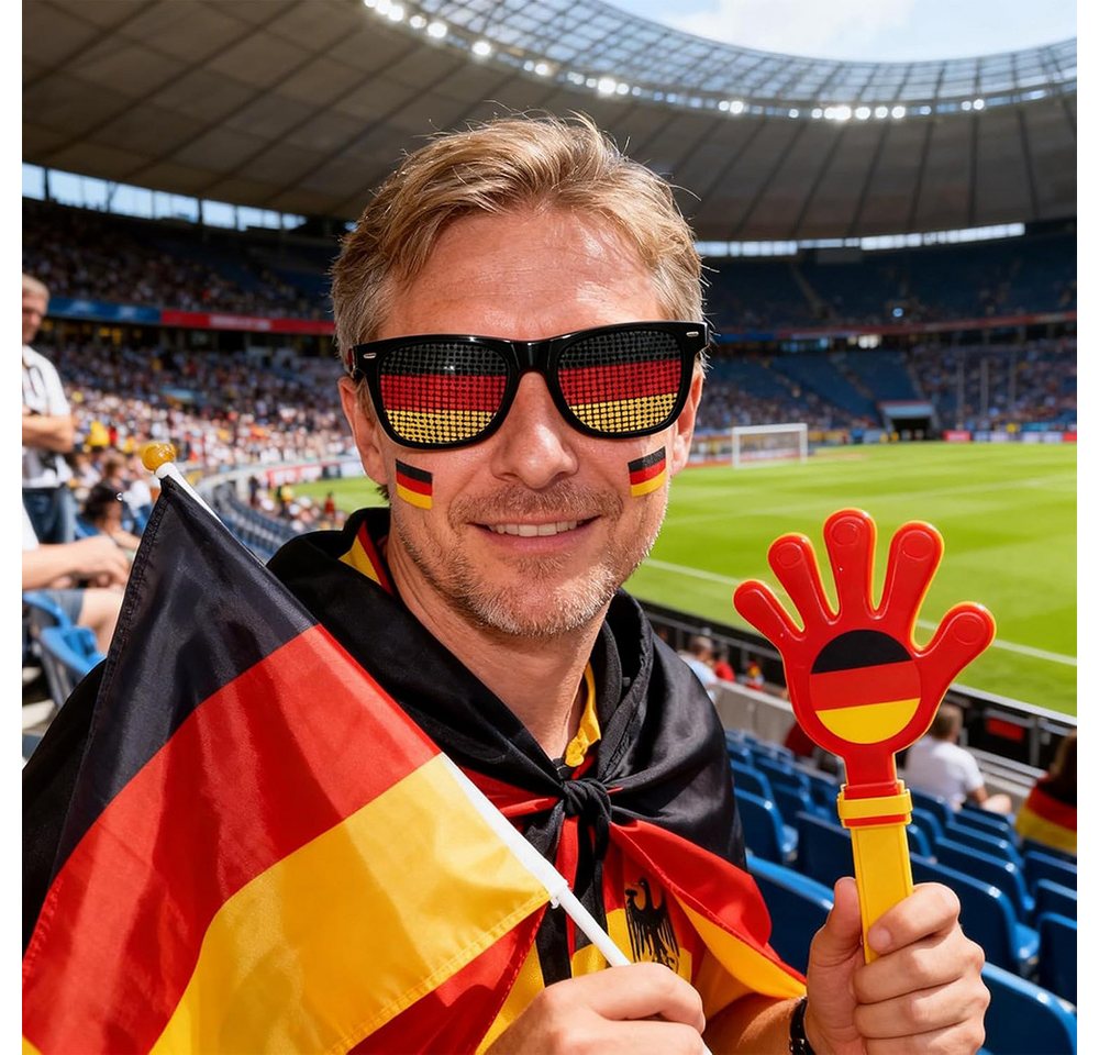 AFKSMILE Fahne Deutschland Fanartikel 6-tlg, Fanartikel Set,Fußball Fanausrüstung (6-St), Mit Flagge, Klatschpappe, Halsband, Armband, Brillen, Gesichtsmalfarbe Bild 3