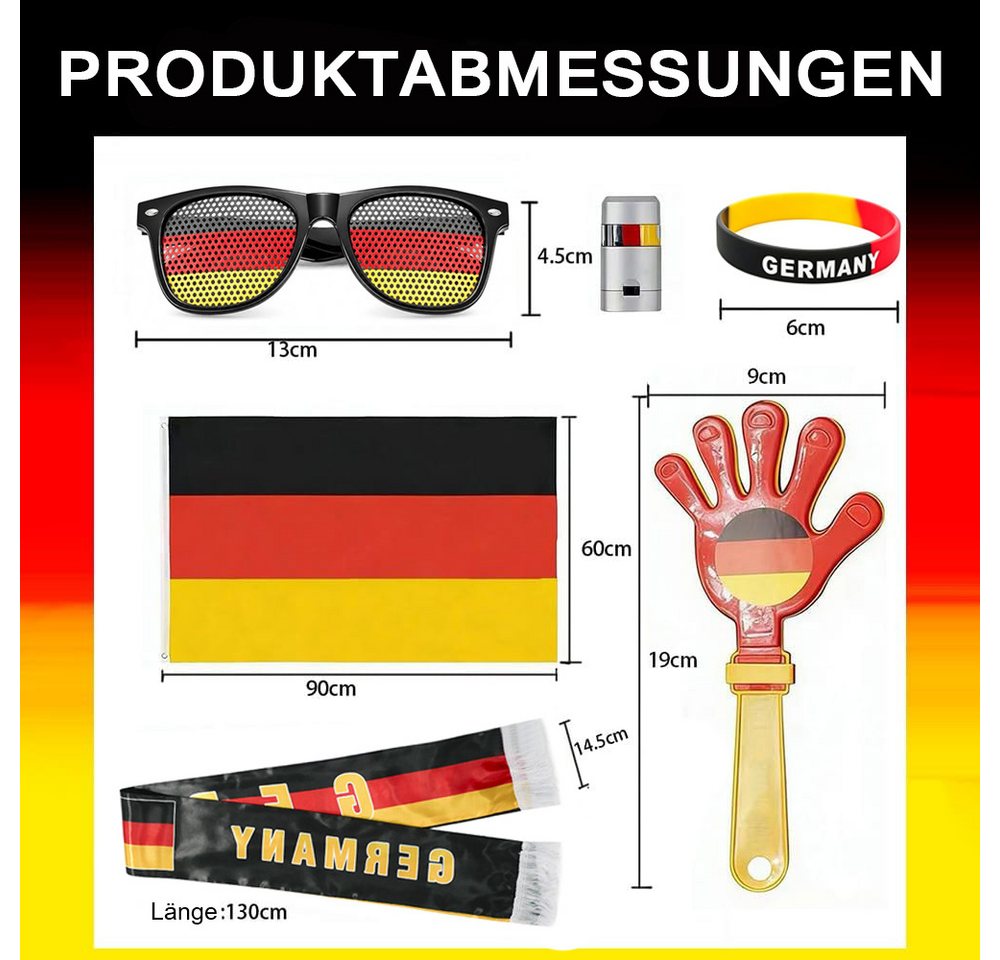AFKSMILE Fahne Deutschland Fanartikel 6-tlg, Fanartikel Set,Fußball Fanausrüstung (6-St), Mit Flagge, Klatschpappe, Halsband, Armband, Brillen, Gesichtsmalfarbe Bild 5
