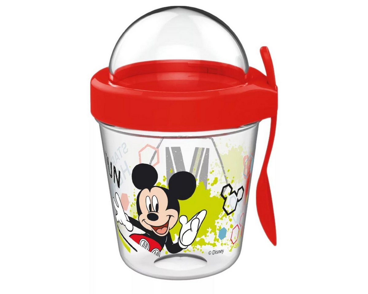 Disney Trinkflasche Disney Mickey Snackbecher mit Deckel und Löffel 350 ml