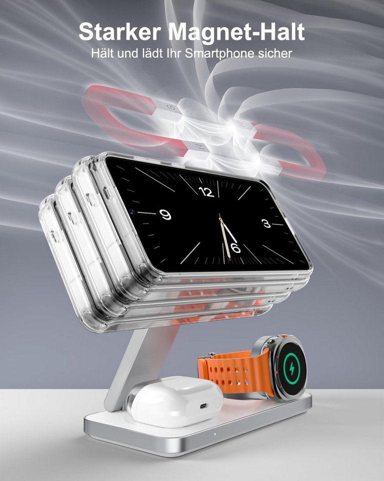 GreenHec 3in1 Ladestation für Samsung S26 S25 S24 S23, Magnetisch, Induktiv Wireless Charger (Spar-Set, Wireless Charging Pad, Watch Charger, MagSafe kompatibel, Induktions-Ladegerät, Ultra, 15w) Bild 2