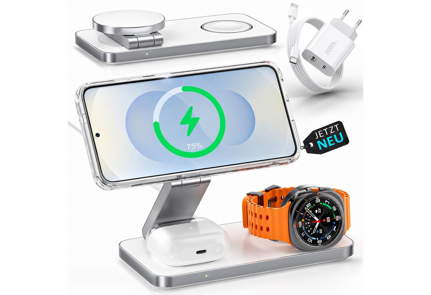 GreenHec 3in1 Ladestation für Samsung S26 S25 S24 S23, Magnetisch, Induktiv Wireless Charger (Spar-Set, Wireless Charging Pad, Watch Charger, MagSafe kompatibel, Induktions-Ladegerät, Ultra, 15w) Bild 3