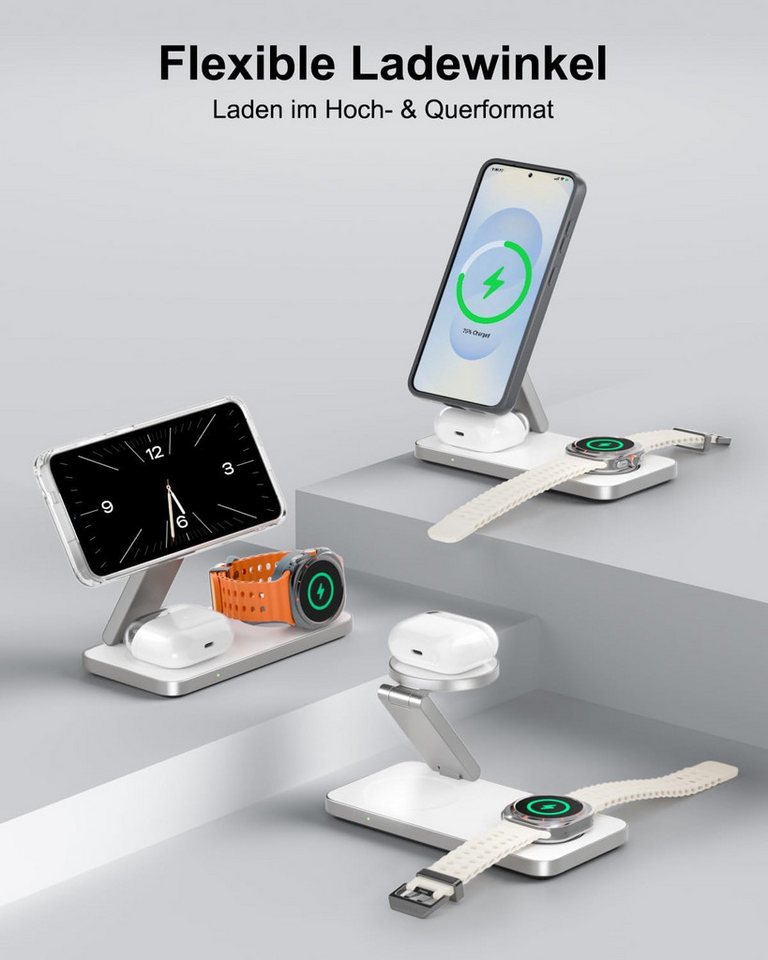 GreenHec 3in1 Ladestation für Samsung S26 S25 S24 S23, Magnetisch, Induktiv Wireless Charger (Spar-Set, Wireless Charging Pad, Watch Charger, MagSafe kompatibel, Induktions-Ladegerät, Ultra, 15w) Bild 5