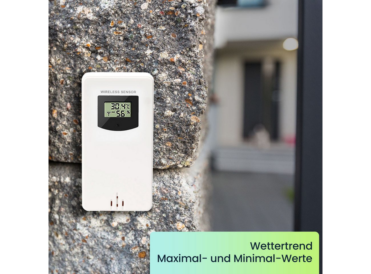 Casativo Funk-Wetterstation mit Farbdisplay Barometer Sensor Uhr & Wecke Funkwetterstation (Thermometer, Barometer, Hygrometer, Wecker & 60m Außensensor) Bild 2