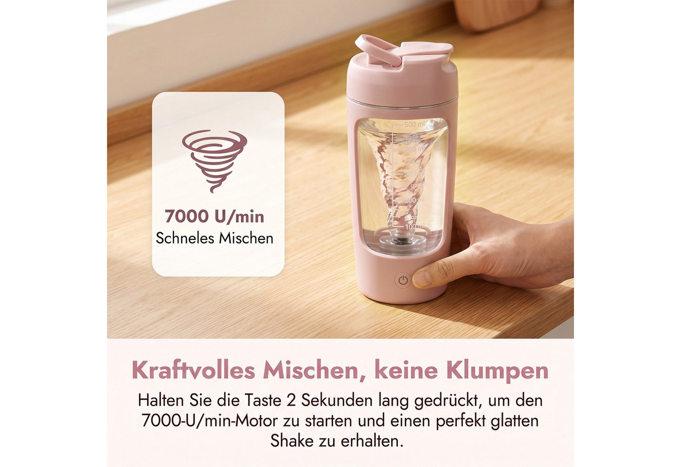 AKKEE Elektrischer Shaker Protein Shaker Elektrisch mit Pulverfach 650 ML BPA-freier, Vollautomatische Mischung Bild 2
