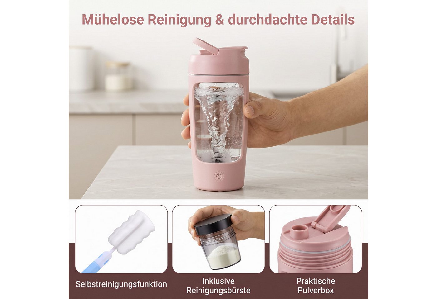 AKKEE Elektrischer Shaker Protein Shaker Elektrisch mit Pulverfach 650 ML BPA-freier, Vollautomatische Mischung Bild 5