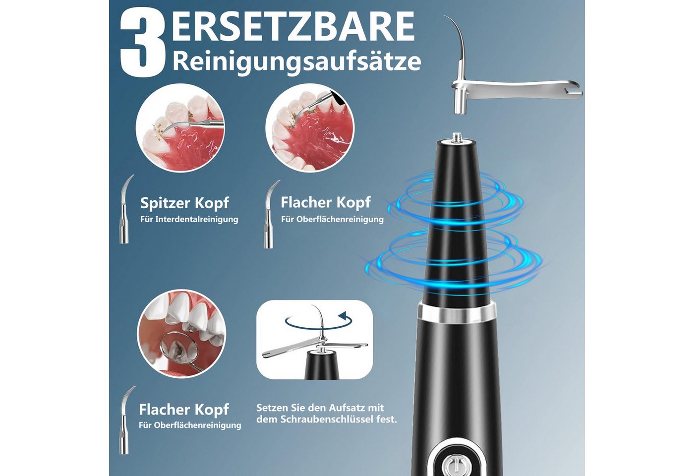 Futicare Zahnpflege-Set Mundpflegecenter für Pflege von Zahn Zu Hause, Es gibt 5 Einstellbare, Modi und USB-Wiederaufladbar, IPX7 Wasserdicht 3 austauschbare Reinigungsköpfe Bild 2