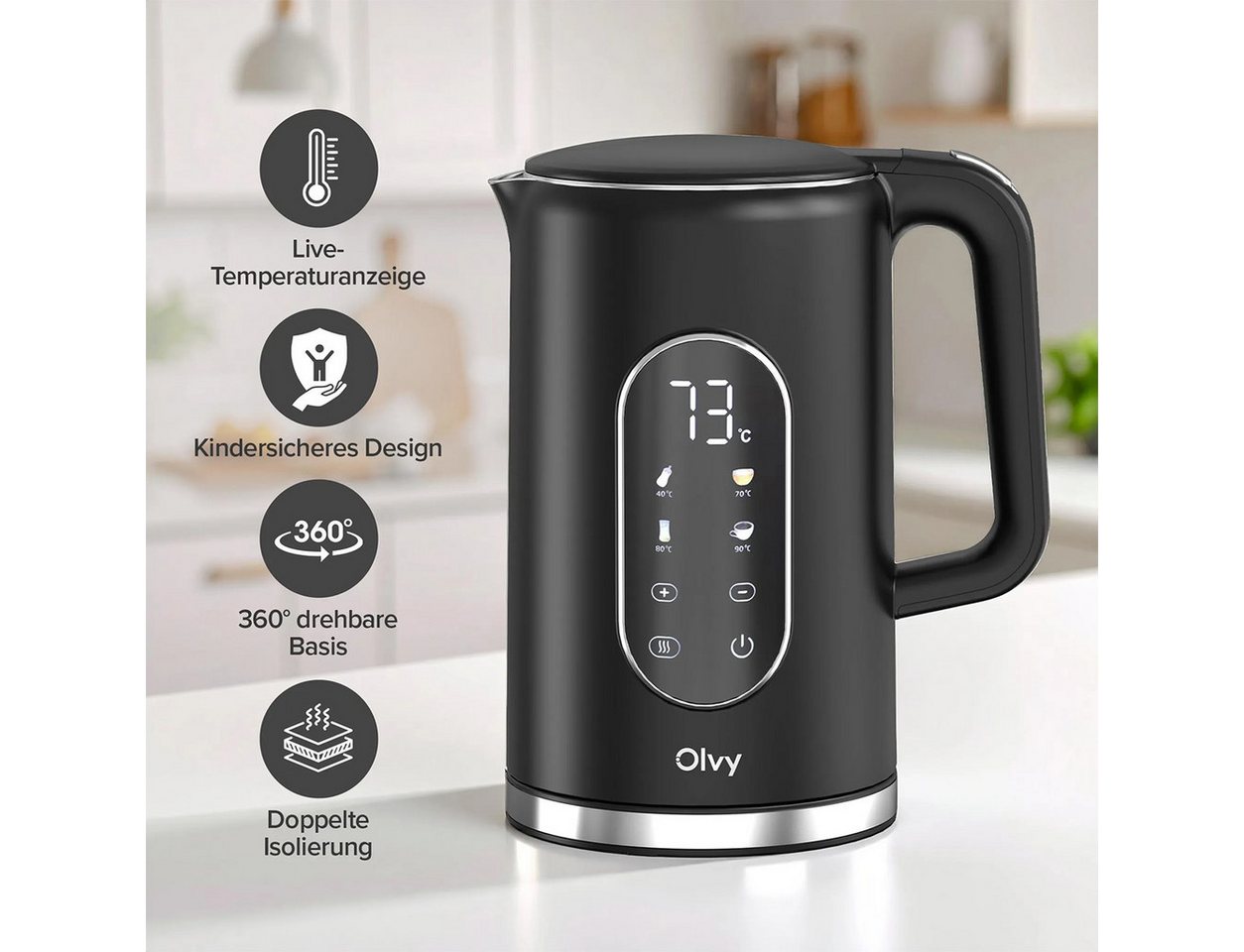 Olvy Wasserkocher Olvy Wasserkocher mit Temperatureinstellung 1.7L Bild 3