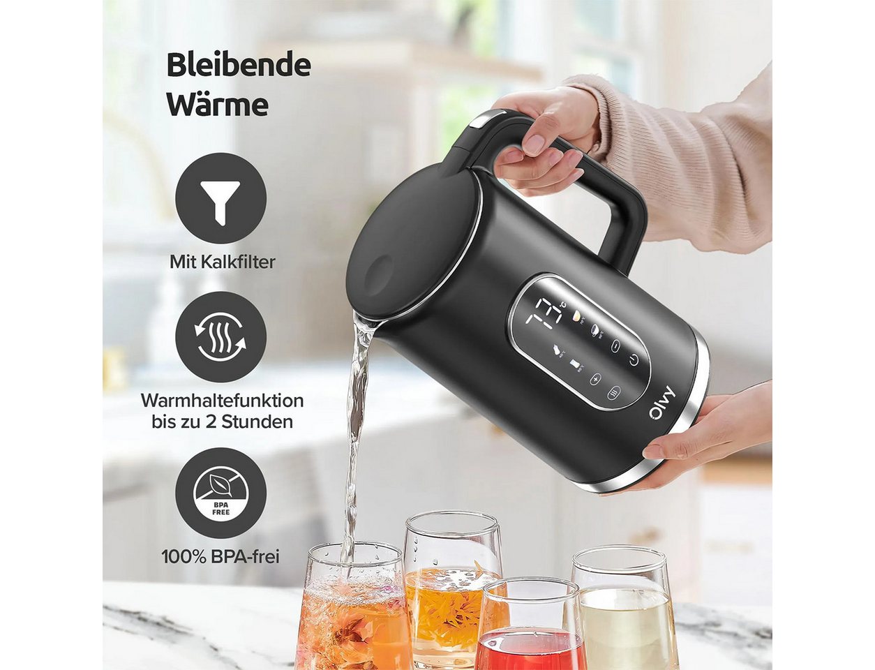 Olvy Wasserkocher Olvy Wasserkocher mit Temperatureinstellung 1.7L Bild 4