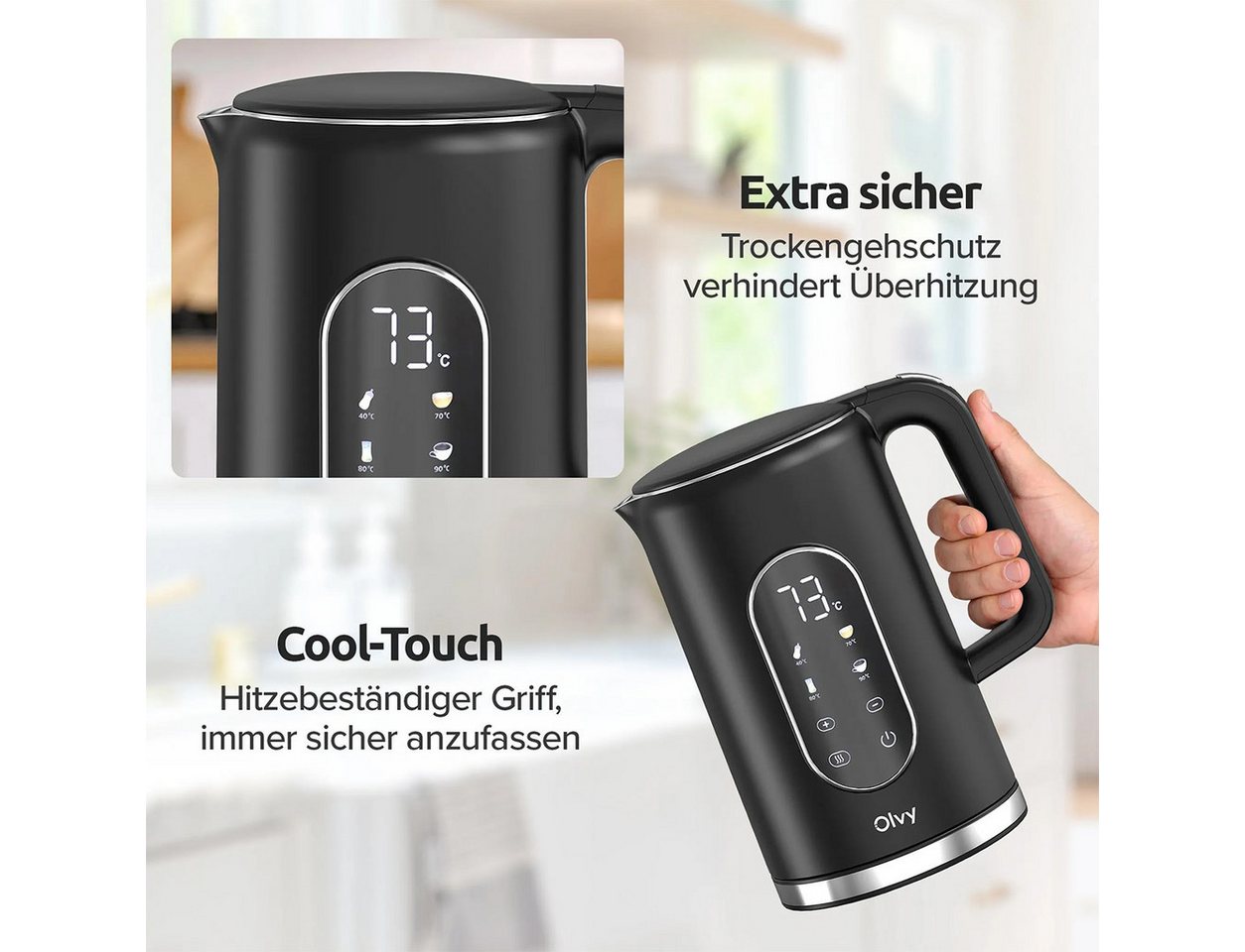 Olvy Wasserkocher Olvy Wasserkocher mit Temperatureinstellung 1.7L Bild 5