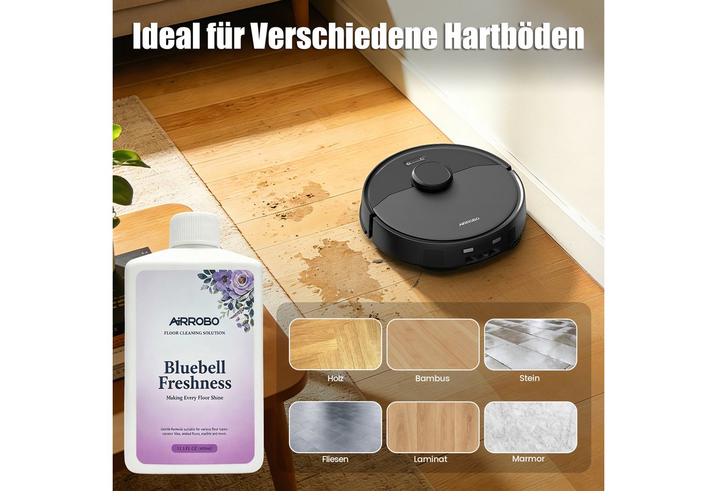 AIRROBO Nass-Trocken-Saugroboter 400ml Bodenreinigungsflüssigkeit Geeignet für M2