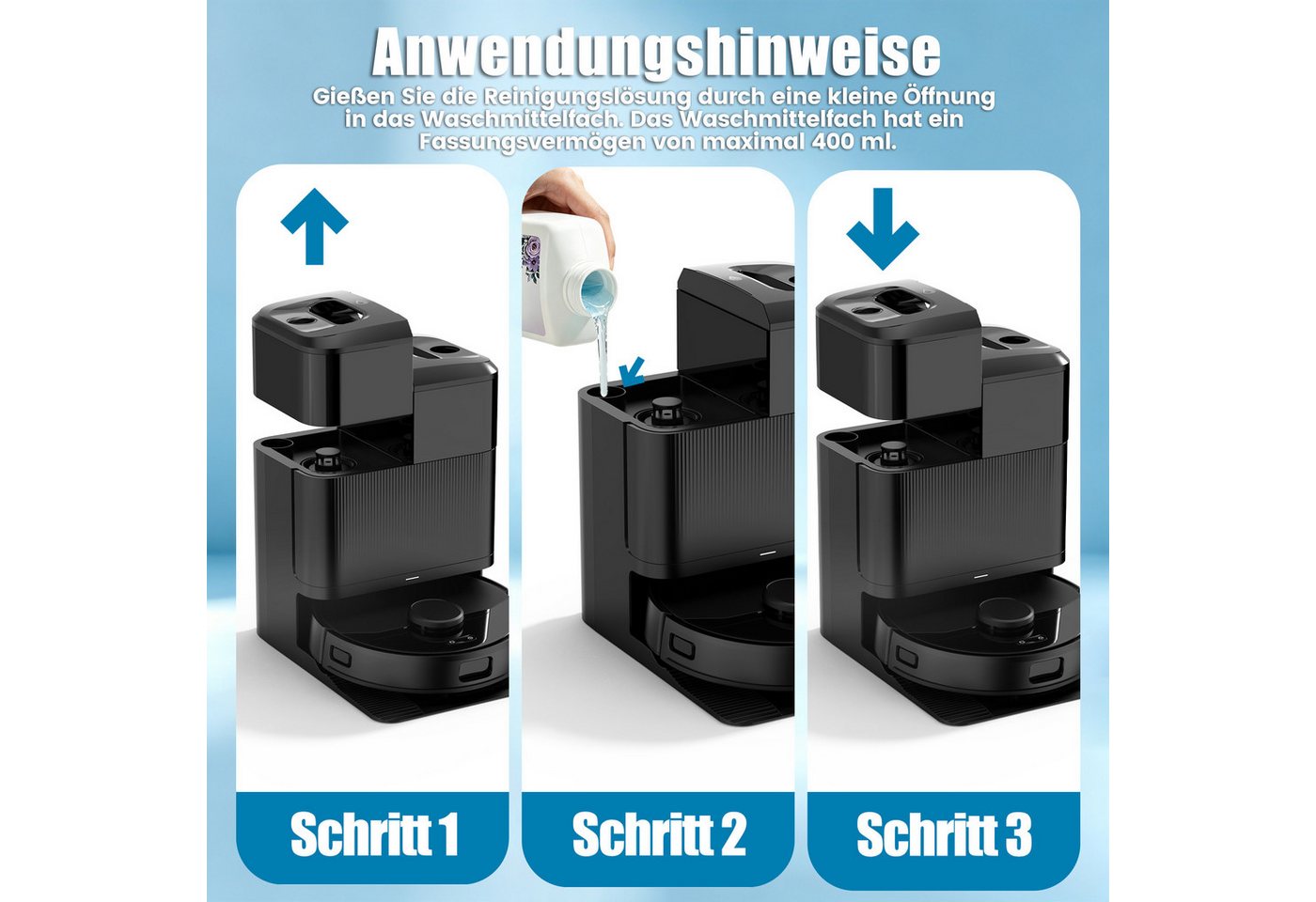 AIRROBO Nass-Trocken-Saugroboter 400ml Bodenreinigungsflüssigkeit Geeignet für M2 Bild 3