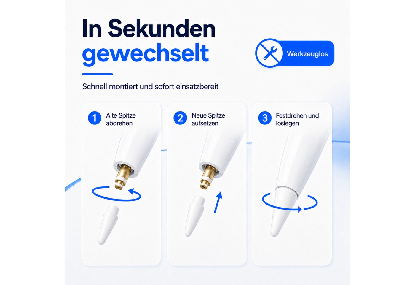 PlugUp Eingabestift Spitze für Apple Pencil 1. 2. Pro & USB-C Generation Ersatzspitze (Spar-Set, 2-St., 2-teilig) 2x Ersatzspitzen für Apple Pencil 1. Generation, 2. Generation & USB-C Bild 3