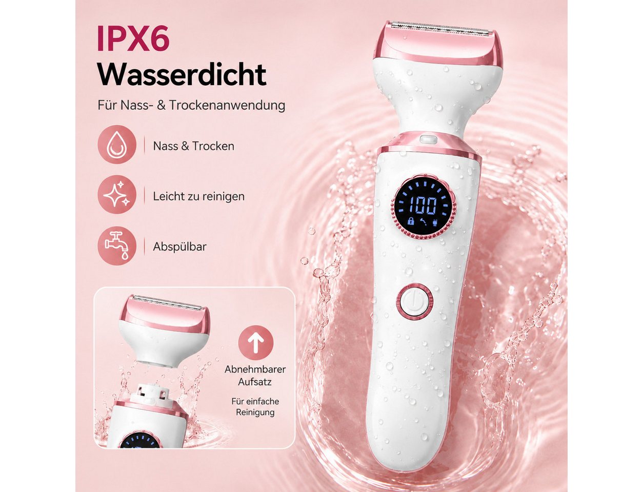 XEOOCE Epilierer Damenrasierer, 4-in-1, Elektrisch, USB-C, Körper & Gesicht, Trimmer, Aufsätze: 4 St., Haarentferner + 4 Aufsätze + Typ-C-Kabel + Anleitung, 4-in-1, wasserdicht, Nass-/Trockenrasur, Typ-C-Ladung, LED-Display