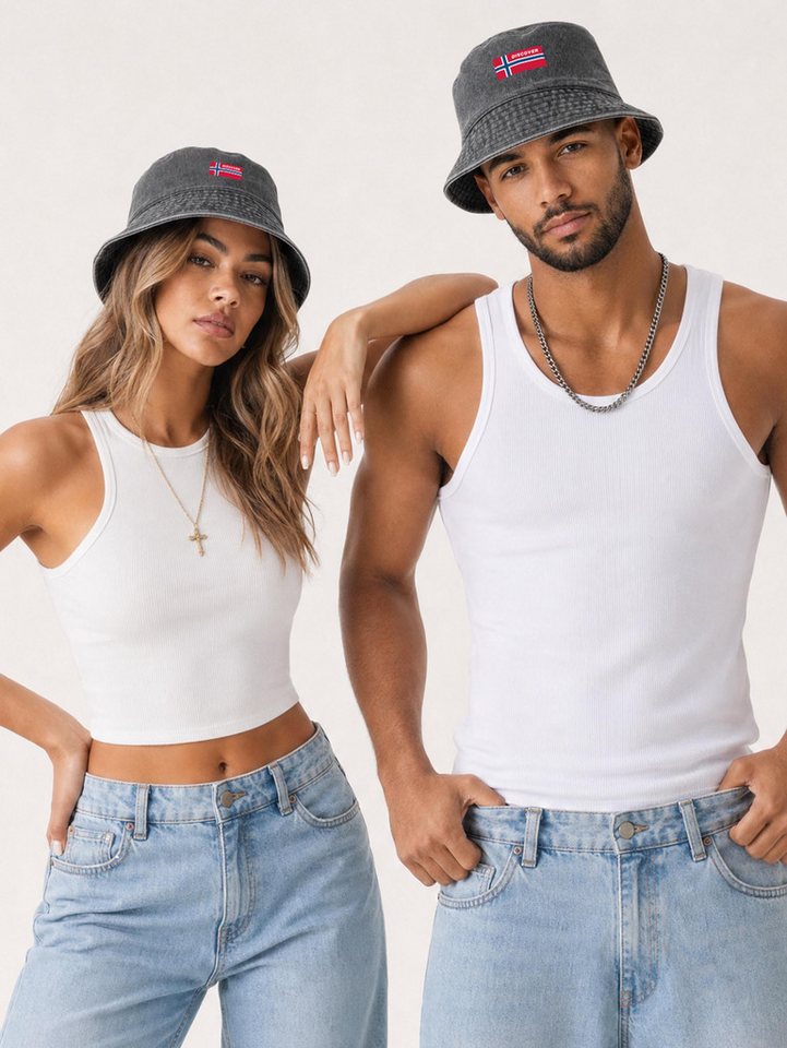 Neverless Fischerhut Anglerhut mit Print Discover Baumwolle Bucket Hat Herren Damen