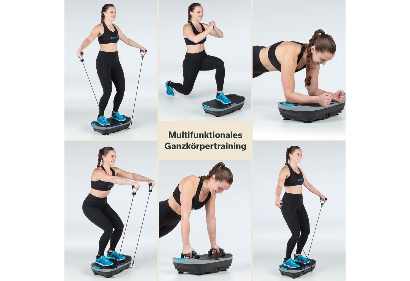 Skandika Vibrationsplatte V2, Fitnessgerät für Zuhause, Fernbedienung, mit LCD-Bildschirm, (Trainingsprogramme: 3 computergesteuerte,1 manueller Modus, bis 12 kg), Trainingsbänder, Oszillierende Vibration, Curved Design, leiser Motor Bild 2
