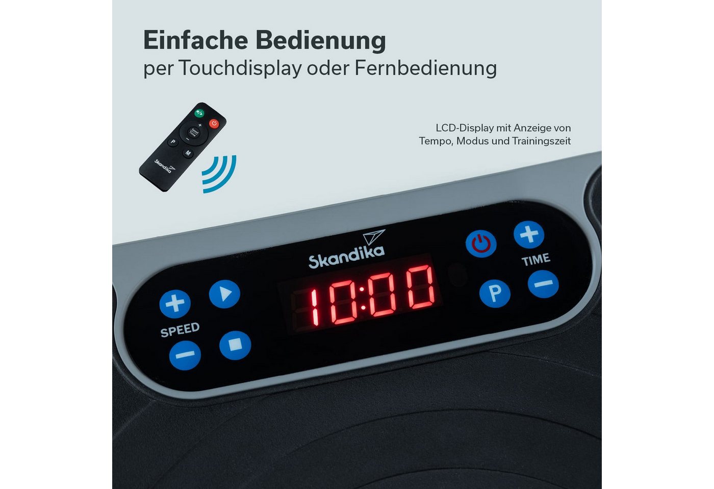 Skandika Vibrationsplatte V2, Fitnessgerät für Zuhause, Fernbedienung, mit LCD-Bildschirm, (Trainingsprogramme: 3 computergesteuerte,1 manueller Modus, bis 12 kg), Trainingsbänder, Oszillierende Vibration, Curved Design, leiser Motor Bild 4