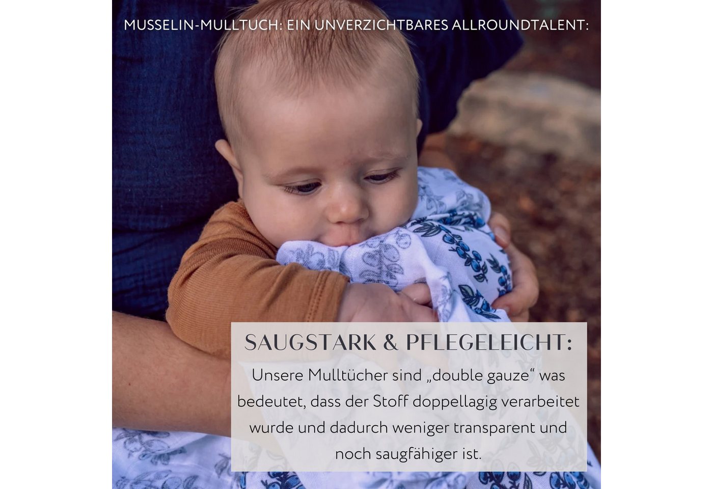 hutch&putch Spucktuch 2er Set Mulltuch 60x60cm im Stoffbeutel • aus 100% Bio-Baumwolle, (2er Set, 3-tlg), Geschenk zur Geburt • Schnuffeltuch Spucktuch Mullwindel Kuscheltuch Bild 5
