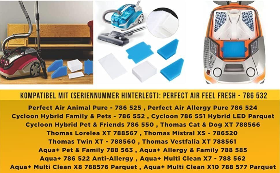 M&M Smartek Filter-Set für Pet & Family, Multi Clean X8 Parquet, X10 Parq, X7, Thomas Aqua, Zubehör für Thomas Filter-Set 99, Thomas 787.241, Thomas Cat & Dog XT, Lorela XT, Mistral XS, Twin XT und Vestfalia XT, Leicht zu waschen und zu wechseln Bild 2