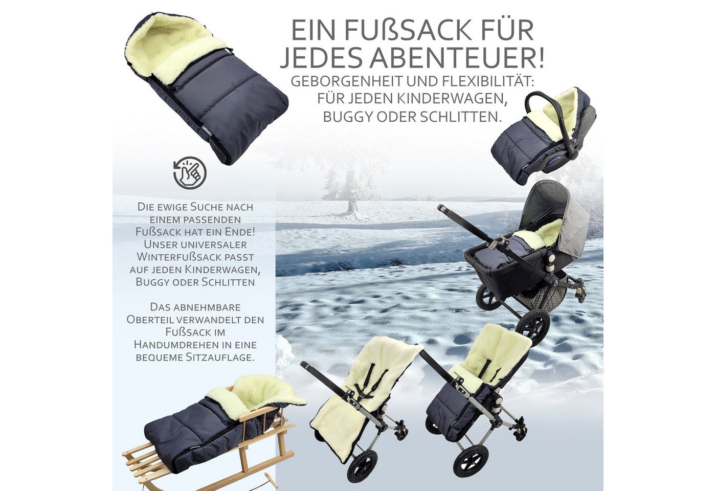 BambiniWelt by Rafael K. Fußsack Winterfußsack Babyfußsack Fußsack Kinderwagen Wolle 90cm LINIERT, universal