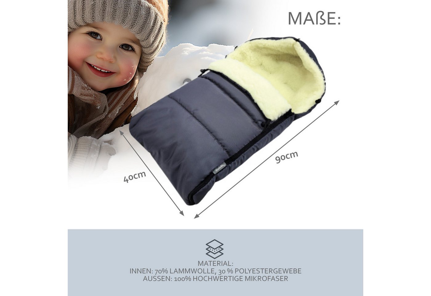 BambiniWelt by Rafael K. Fußsack Winterfußsack Babyfußsack Fußsack Kinderwagen Wolle 90cm LINIERT, universal Bild 5