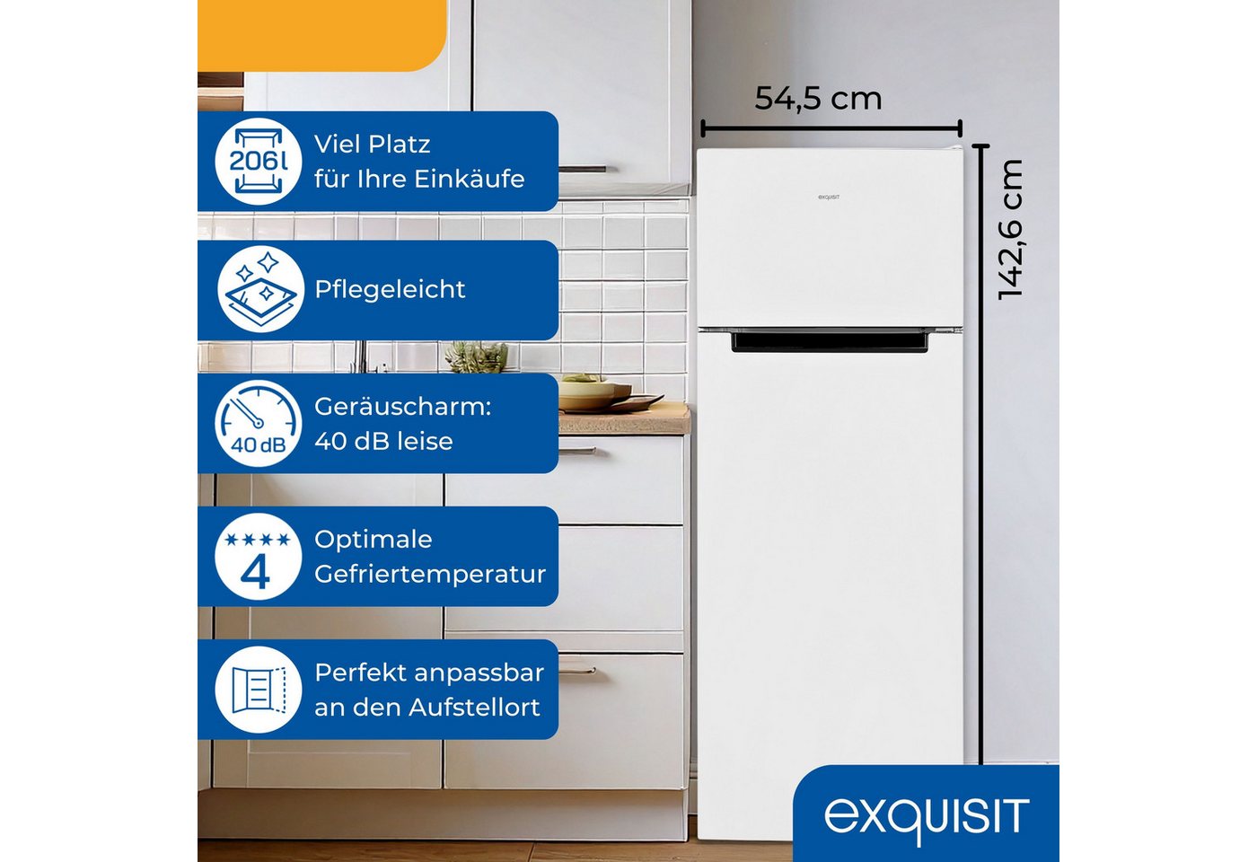 exquisit Kühl-/Gefrierkombination KGC5270-45-040D, 142.6 cm hoch, 54.5 cm breit, 4*-Gefrieren, LED, Türanschlag wechselbar Bild 3