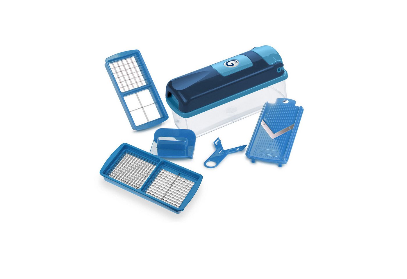 Genius Gemüseschneider Nicer Dicer smart Set 6-tlg. blau, Spülmaschinengeeignet, Schneid-Deckel mit Selbstreinigungsfunktion! Bild 2