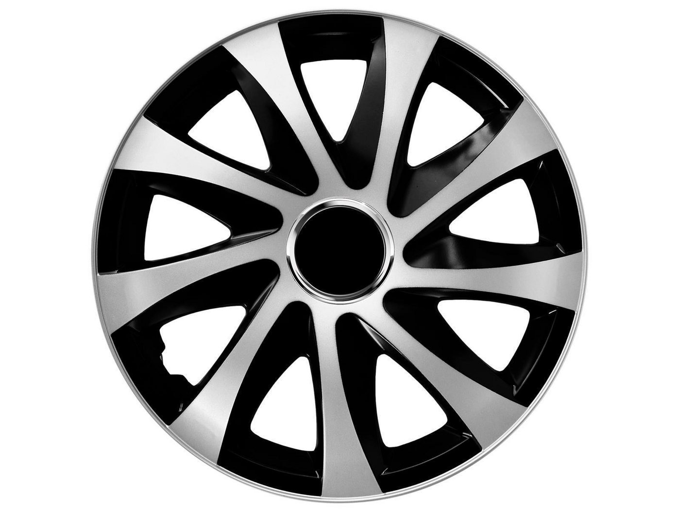 NRM Radkappe DRIFT Extra 15 Zoll in Silber/Schwarz, 15 in Zoll, (4-St) Radzierblenden für Stahlfelgen Zweifarbige Radkappen Satz 4er Set 15