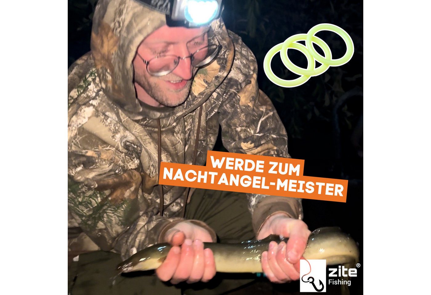 Zite Bissanzeiger Ring Set Fluoreszierende Einhängebissanzeiger Nachtangeln ohne Knicklicht, (3-St) Bild 4